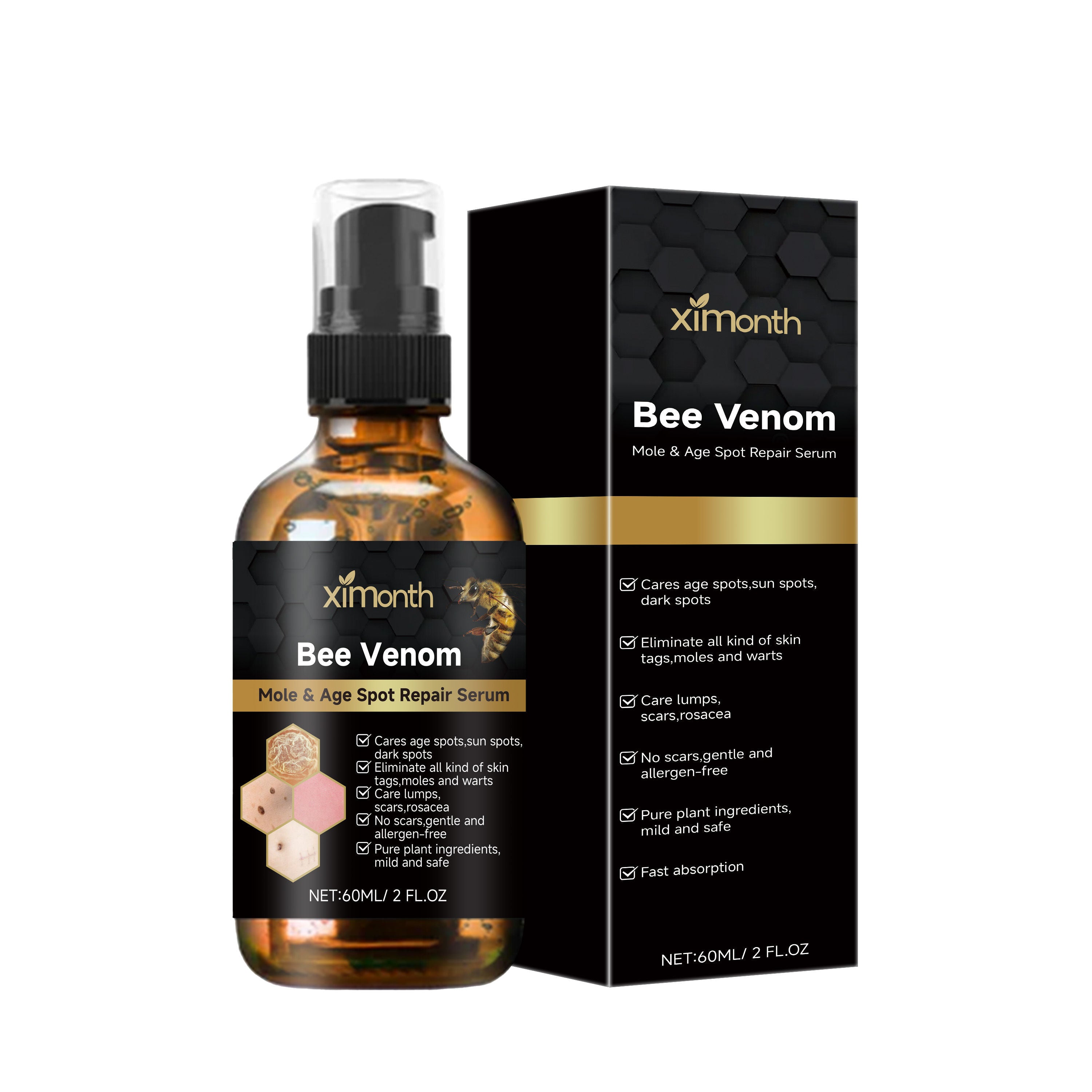 Bee Venom Skin Care Essence, Gentle Wart & Mole Remover, Natural Skin Repair ,60ml