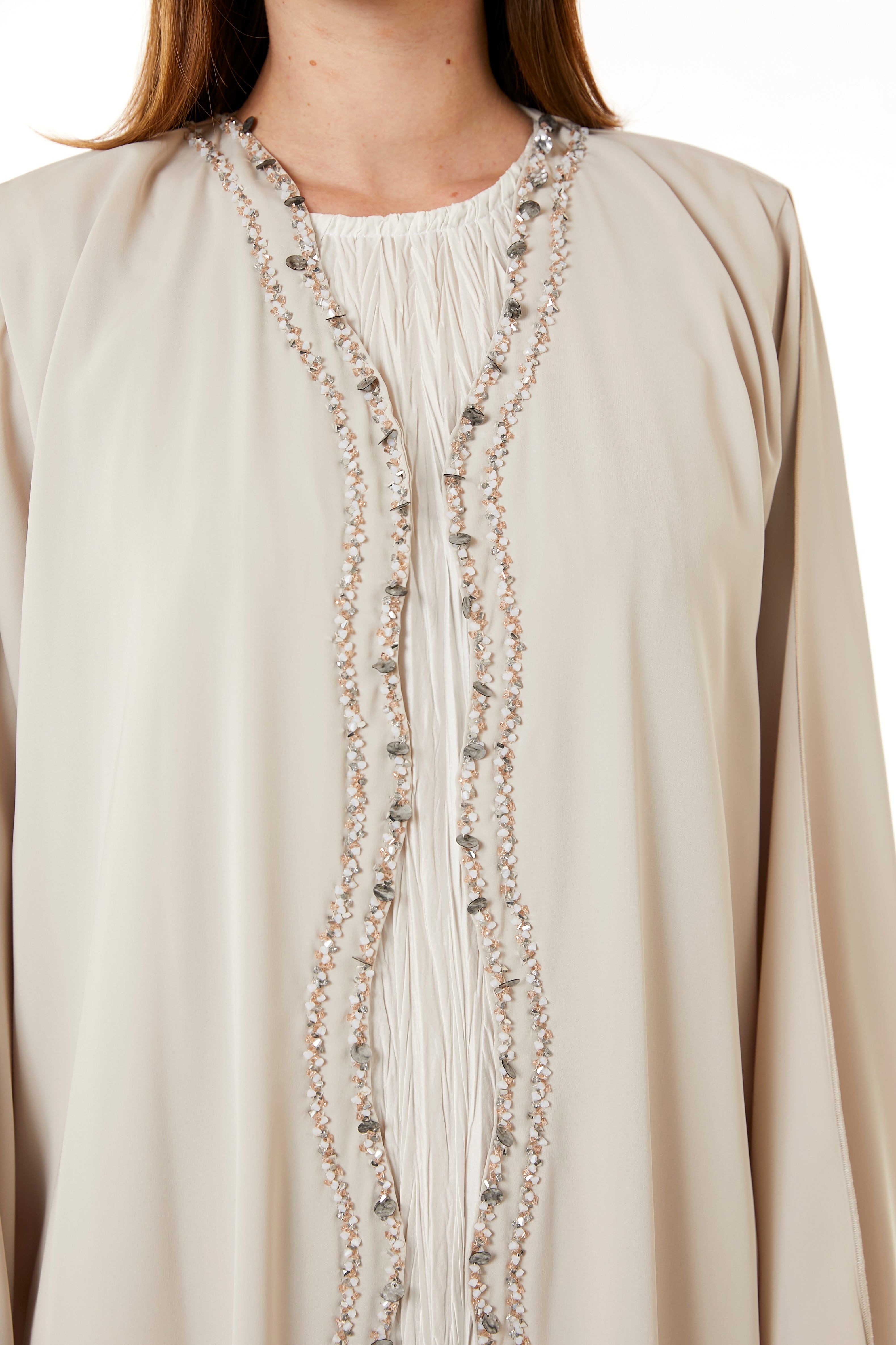Peach Korean Nida Hand Embellished Abaya