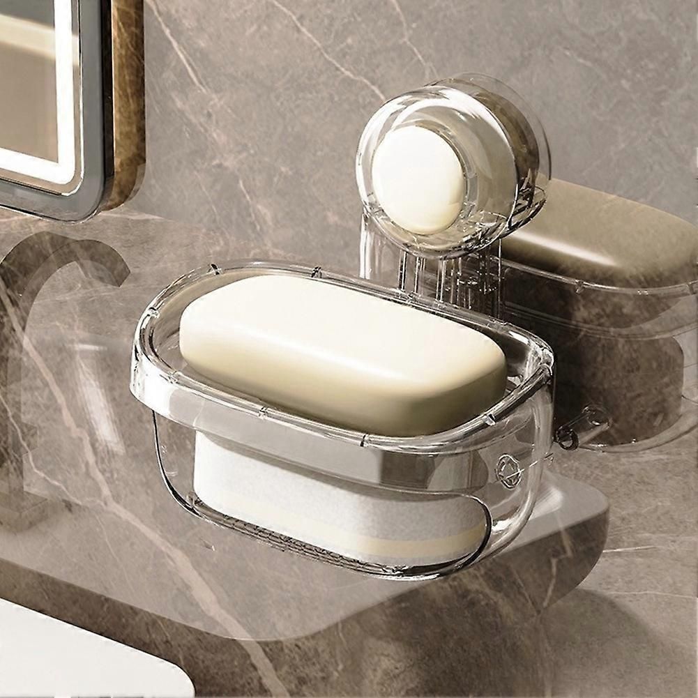 Suction Cup Soap Holder Bathroom Soap Dish with Drain Water Wall Mounted Movable Soap Box Bathroom Accessories A(A-Cream White)
