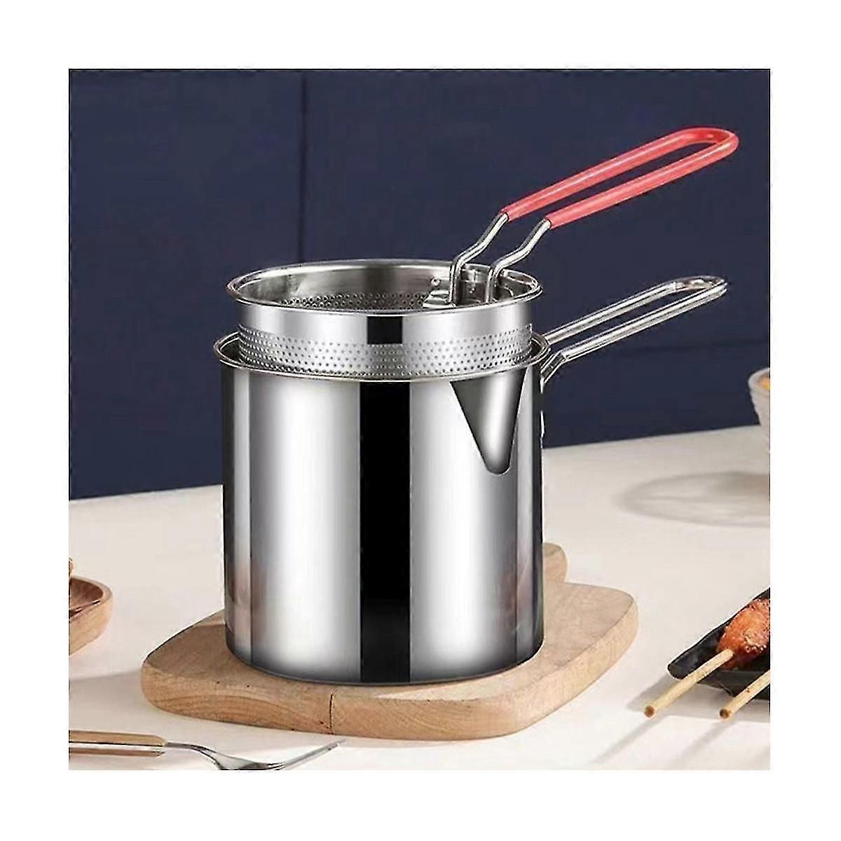 Stainless Steel Deep Frying Pot Tempura French Fries Fryer With Strainer Chicken Fried Pans Kitchen