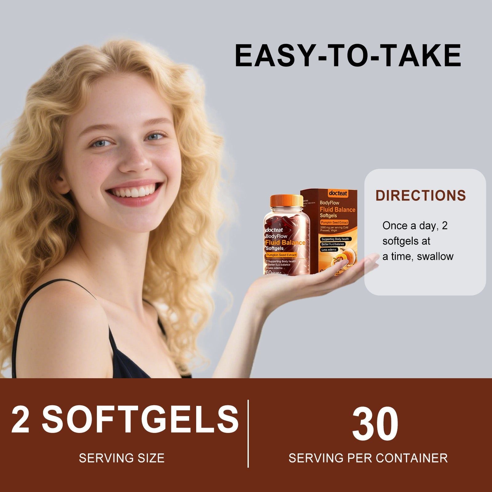 Boost Body Care with Pumpkin Seed Oil, Vitality Support, Natural Edema Relief ,60 softgels