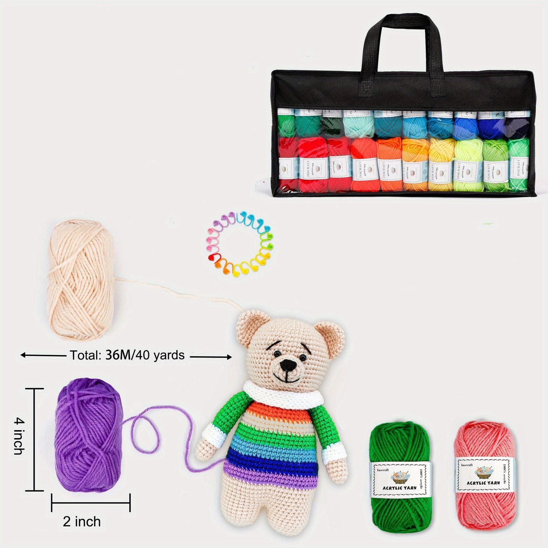 34pcs Yarn Skeins Set Crochet Kit with Hooks For Adults Beginner Professionals