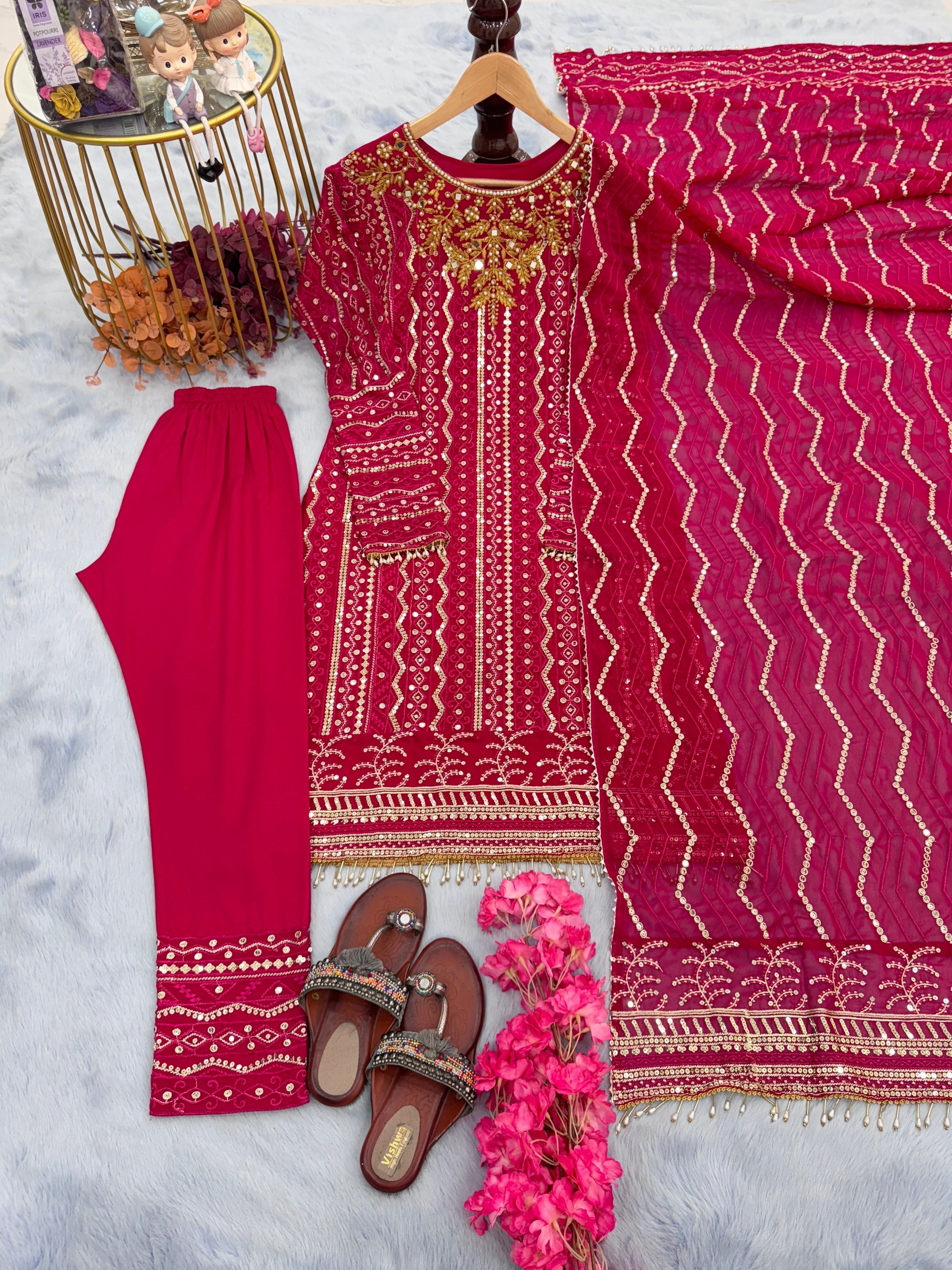 Party Wear Top Bottom & Dupatta With Embroidery Sequence Work