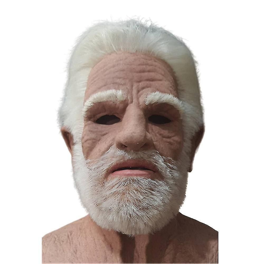 Old Man Face Cover Latex Realistic Mask Headgear, Halloween Creepy Wrinkle Old Person Masks Adult Fancy Dress Up Costume Props