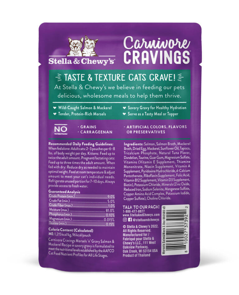 Stella & Chewy’s Carnivore Cravings Morsels’N’Gravy – Salmon & Mackerel Recipe – 2.8 oz