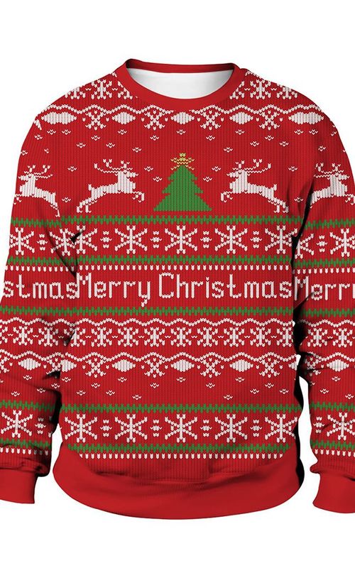 Christmas Sweater Winter Autumn Crew Neck Tops Sweatshirt With Reindeer Santa Printed