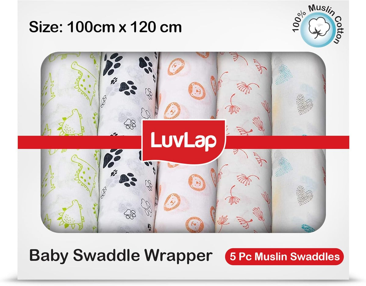Luv Lap - Muslin Swaddle Set of 5 - Animal