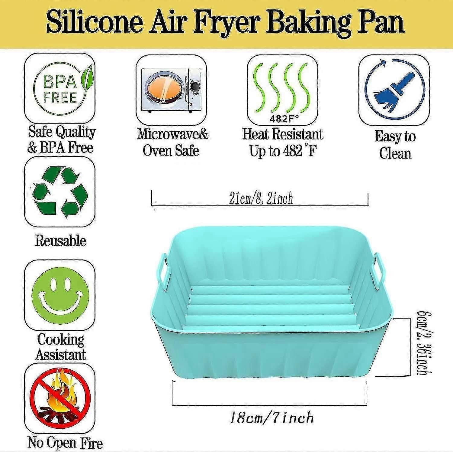 2pcs Square Air Fryer Silicone Pot, Reusable Silicone Air Fryer Liners Fit For 4 To 7 Qt, Air Fryer Accessories
