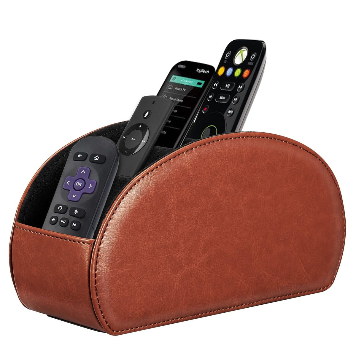 TV Remote Control Holder Desktop Organizer PU Leather Storage Caddy