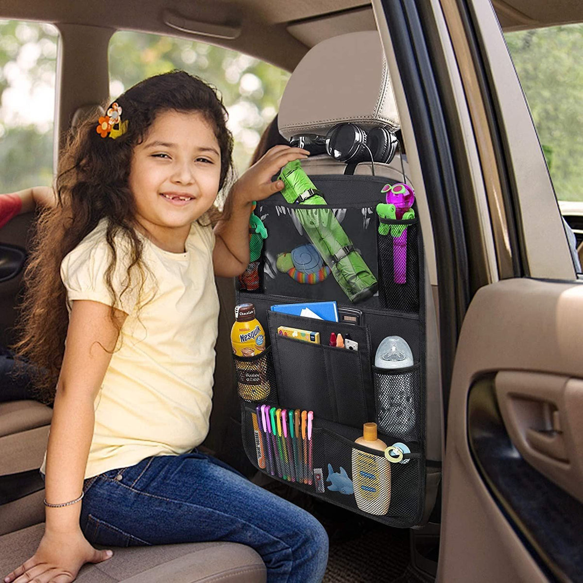 2 Pack Car Back Seat Organizer Seat Back Protectors Storage Bag Kids Kick Mat