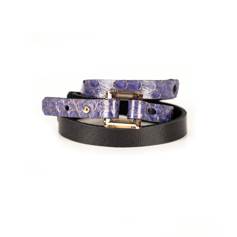 The Dark Purple Python Leather Bracelet with Rectangular Crystal