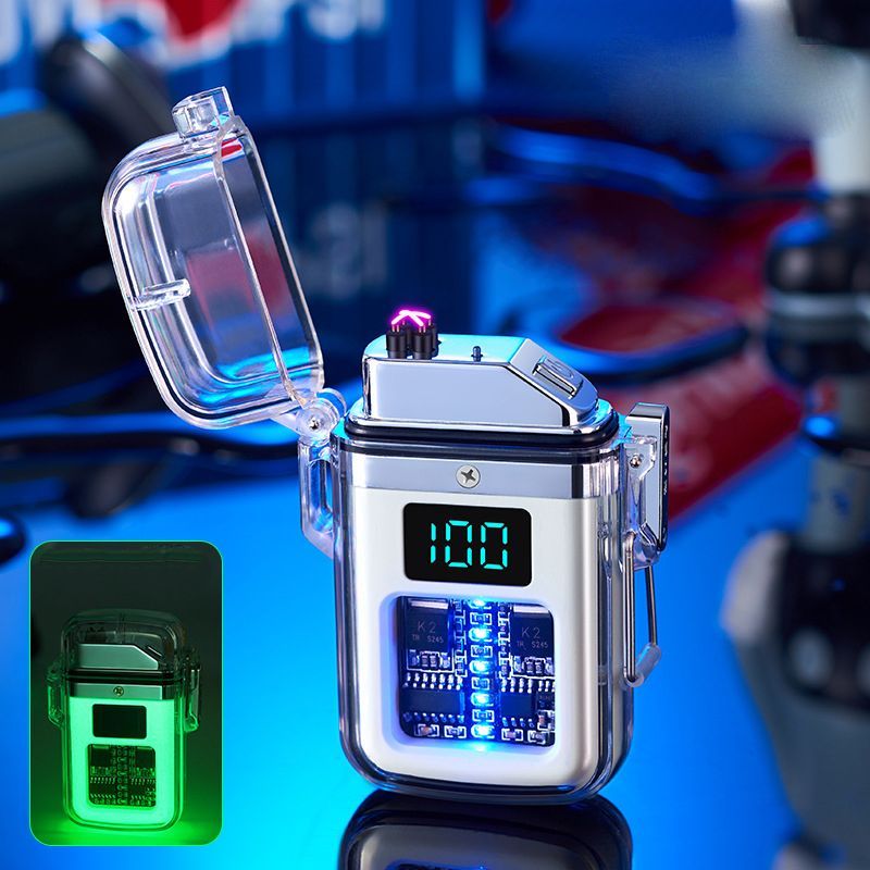 Electric Lighter Dual Arc Waterproof Rechargeable Lighter With Battery Indicator