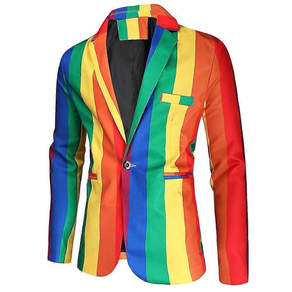 Men's Casual Colorful Striped One Button Slim Fit Carnival Jacket zxin