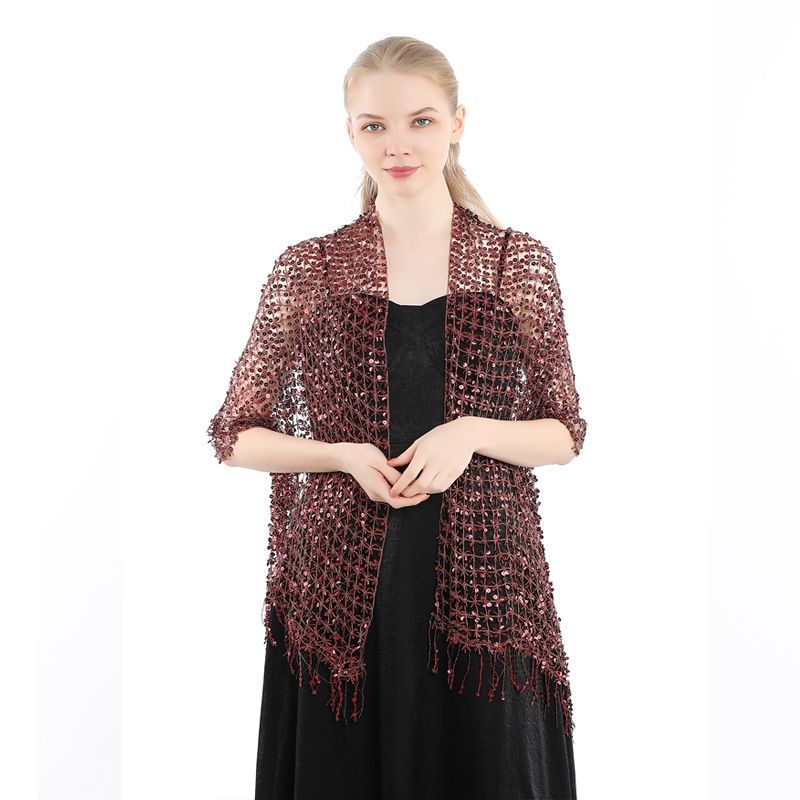 Luxury Gold Sequin Fringe Shawl Wrap for Wedding Party