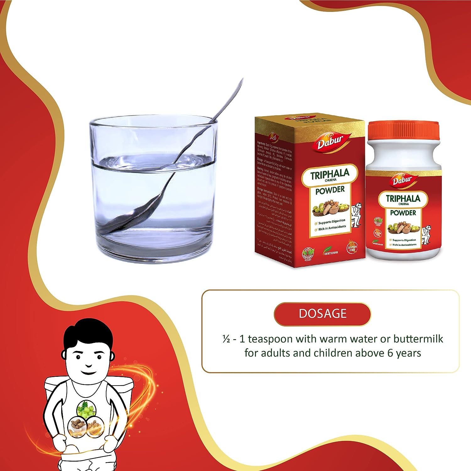 مسحوق دابور تريفالا تشورنا الطبيعي لتخفيف الإمساك | يدعم الهضم الصحي، غني بمضادات الأكسدة ويساعد في التحكم في الوزن - 120 جم