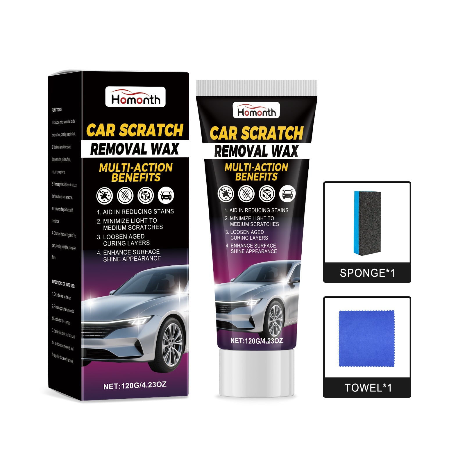 Car Care Scratch Repair Kit, Fine Scratch Remover, Polishing, Daily Wax, Paint Surface Restoration ,1set