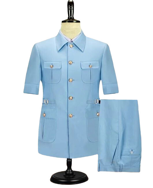 Safari Suit for Men Vintage Stylish Coat pant Classic Formal Suit.