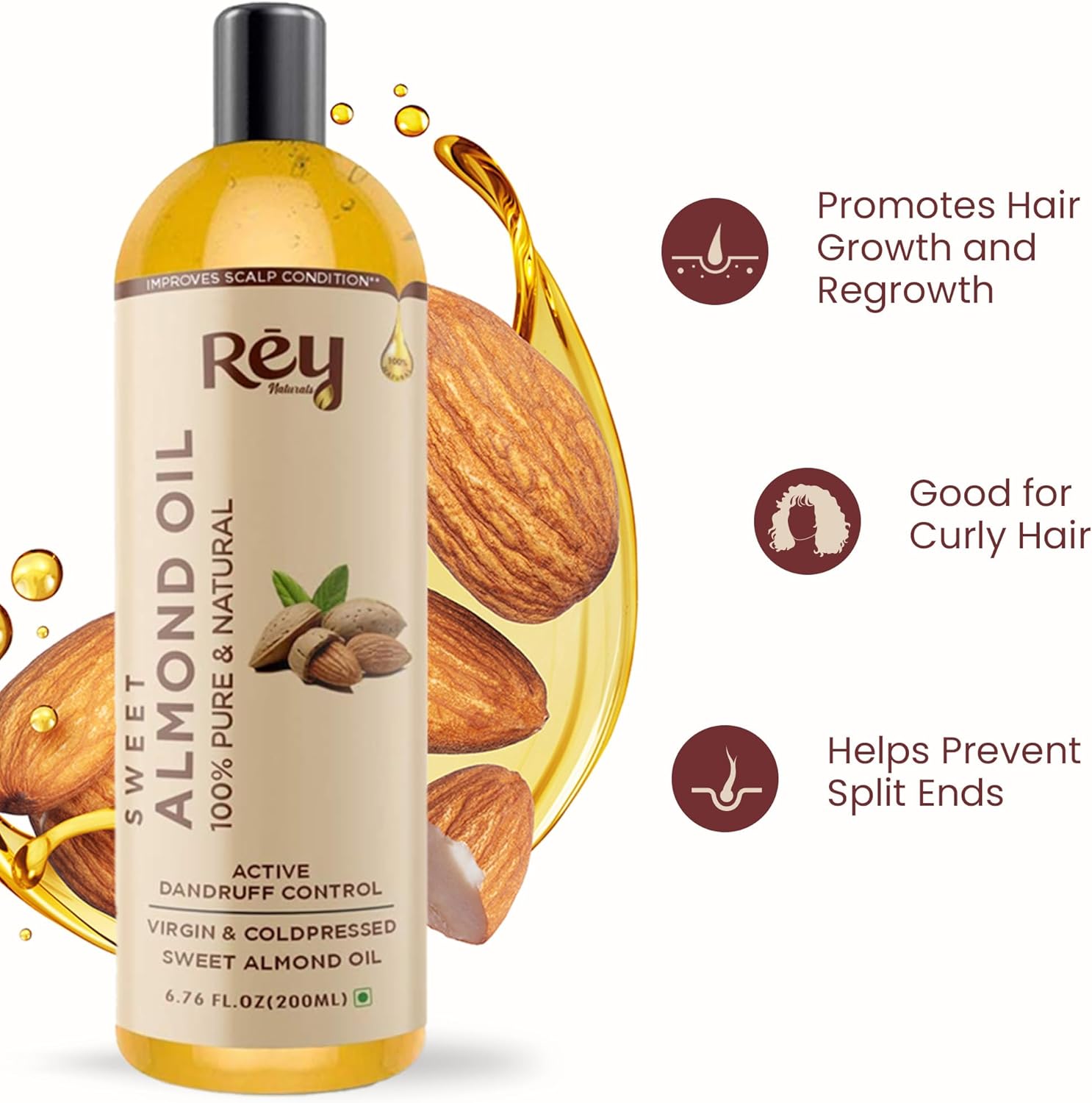 Rey Naturals Cold Pressed Castor Oil & Sweet Almond Oil  for hair & skin 200 ml
