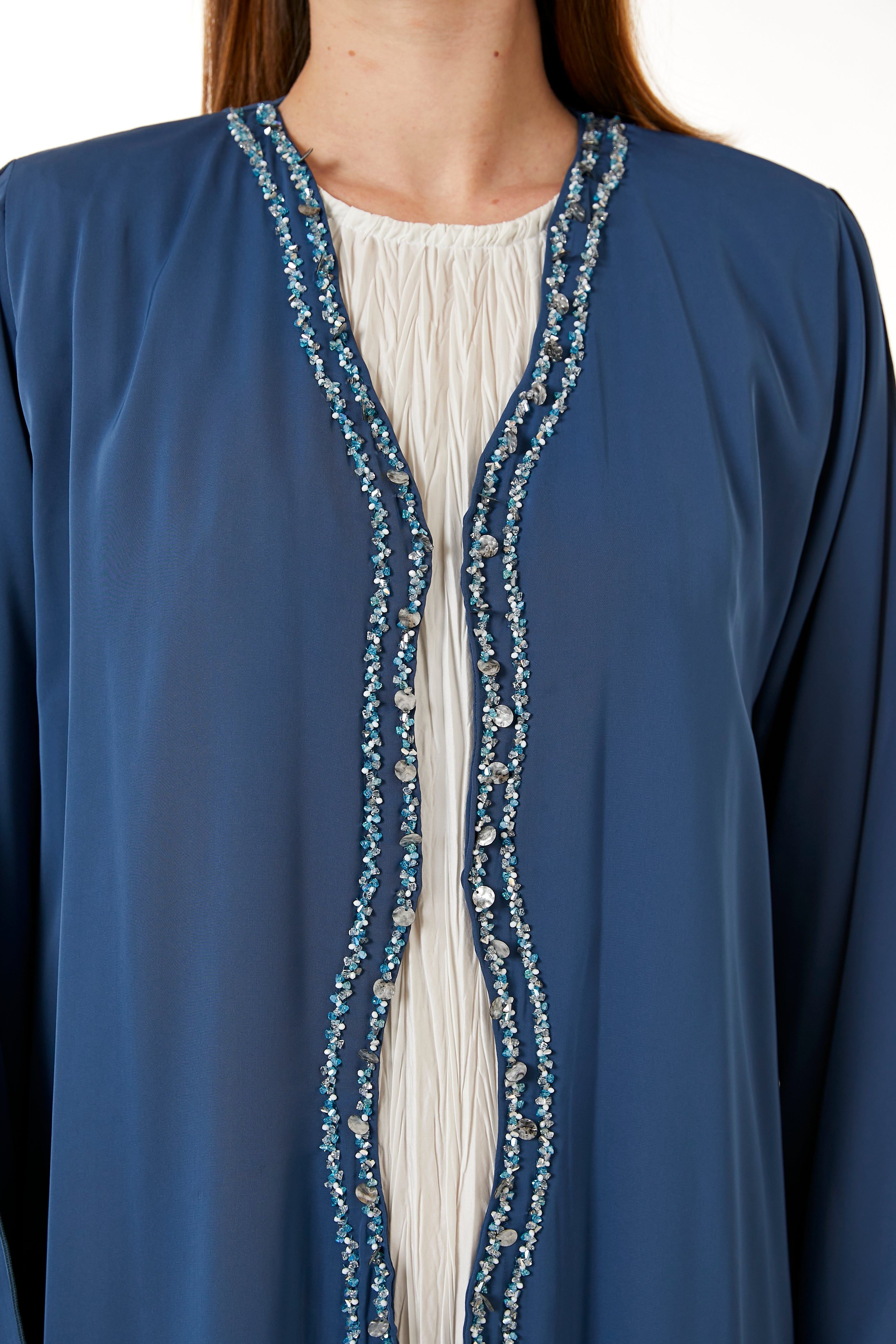 Dark Blue Korean Nida Hand Embellished Abaya