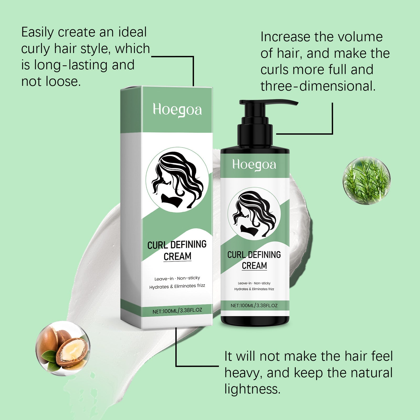Curl Setting Cream, Light Fluffy Hair, Natural 3D Curls, Long-Lasting ,100ml