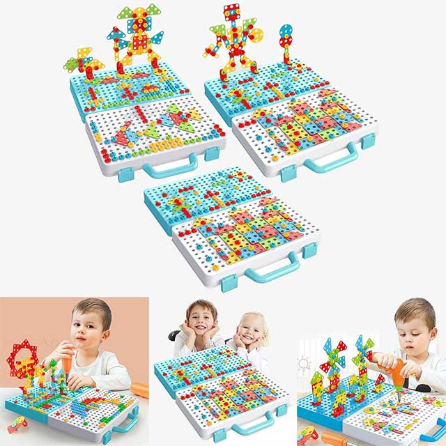 Kids Building Block Games Set with Drill & Screwdriver Tool Set – Educational STEM Toy for Creativity and Learning
