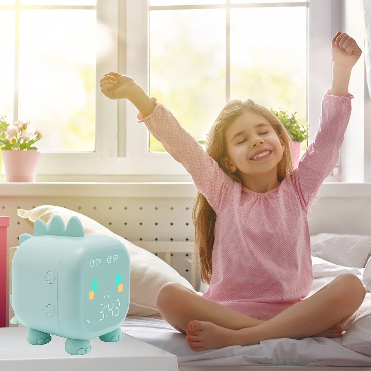 Kids Dinosaur Alarm Clock Creative Cartoon Bedside Clock Night Light Rechargeable