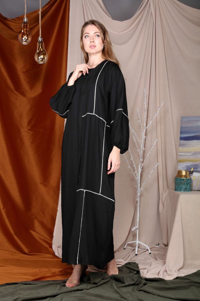 MOiSTREET Crystal Lace Embellished Black Abaya