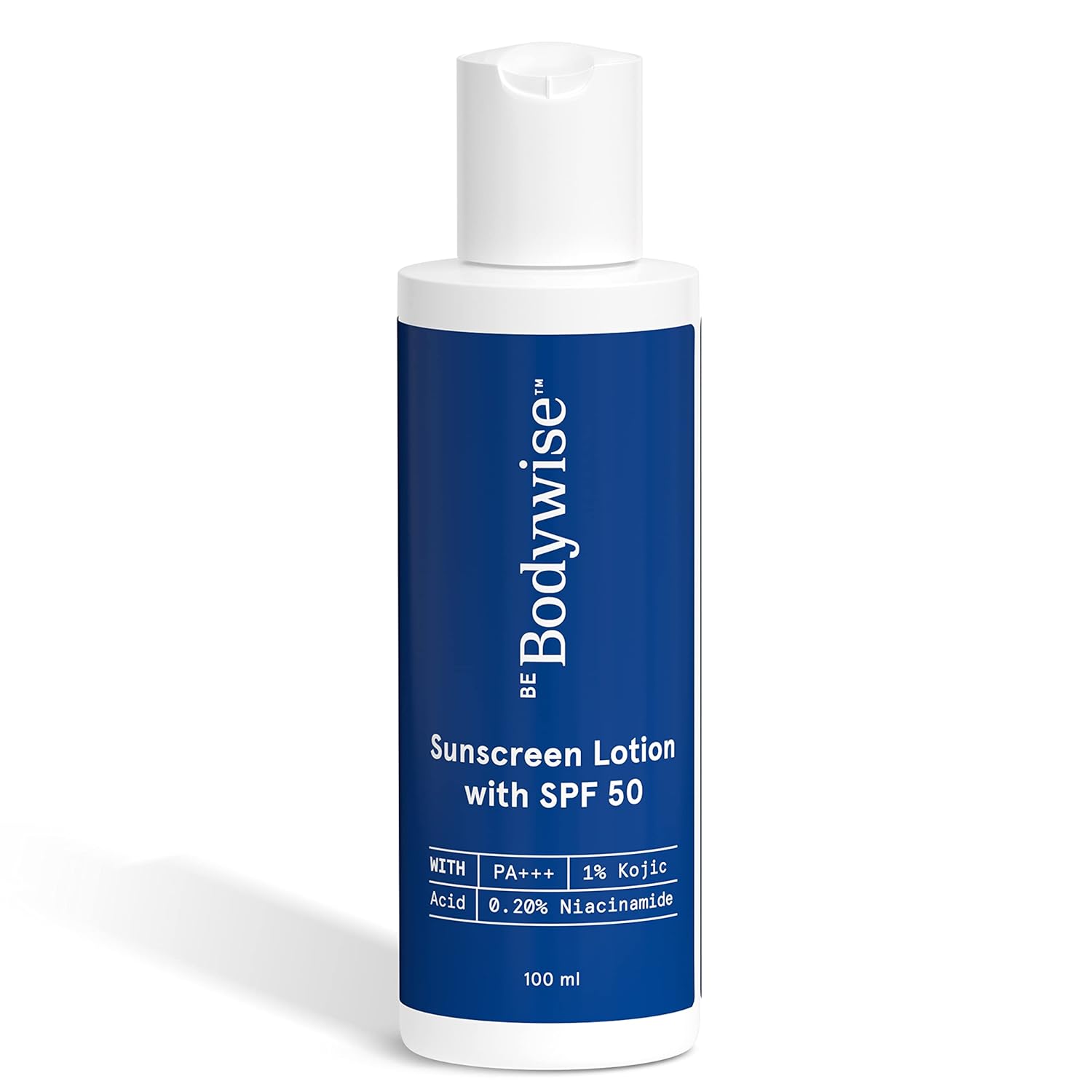لوشن واقي من الشمس Be Bodywise مع عامل حماية من الشمس SPF 50 PA+++ | يحتوي على 1٪ حمض كوجيك و 0.20٪ نياسيناميد 100 مل