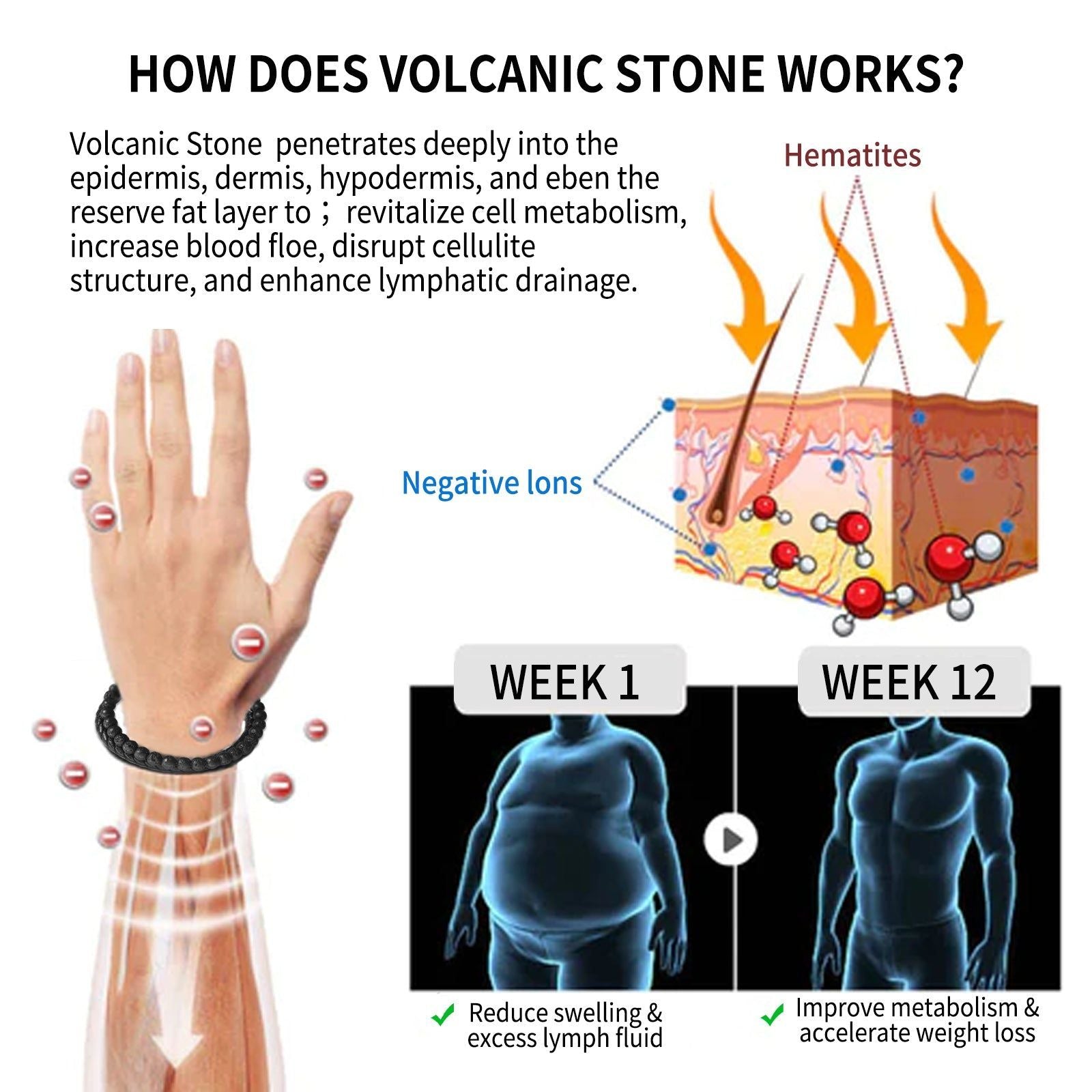 Boost Metabolism with Volcanic Stone Beaded Bracelets, Fitness, Gym, Men's Fashion ,1pcs