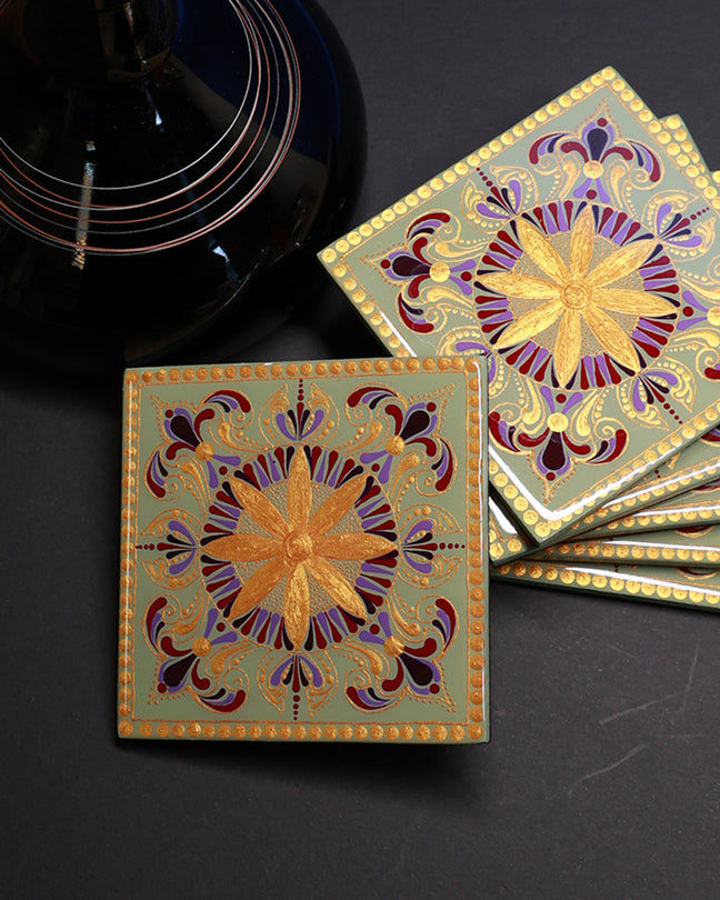 Sahara Mandala Set of 6 Square Wooden Coasters