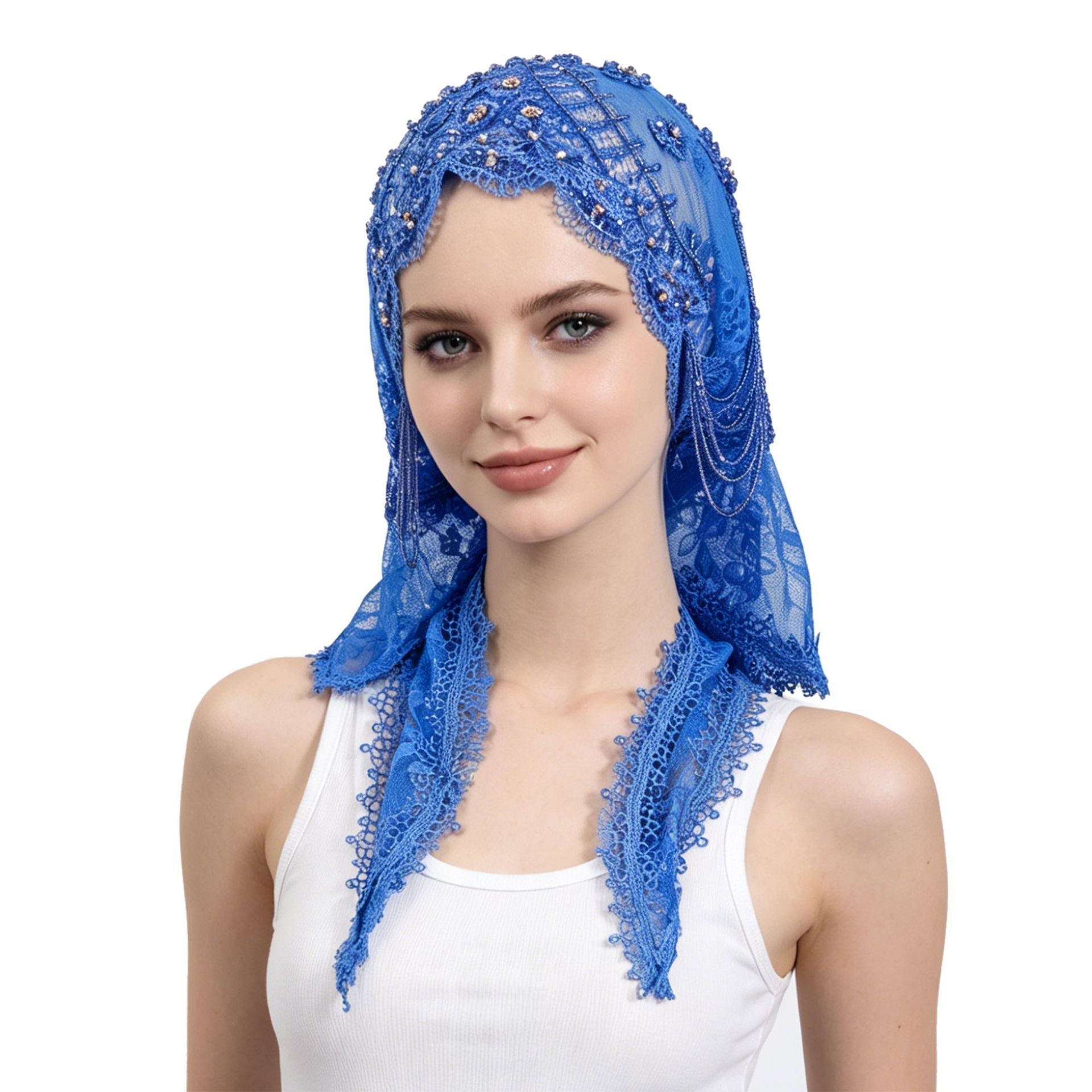 Lace Embroidered Hijab Scarf with Beads for Women