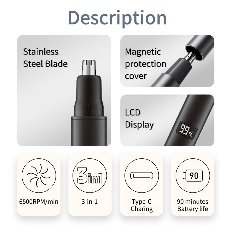 3-in-1 USB Nose Hair Trimmer Kit