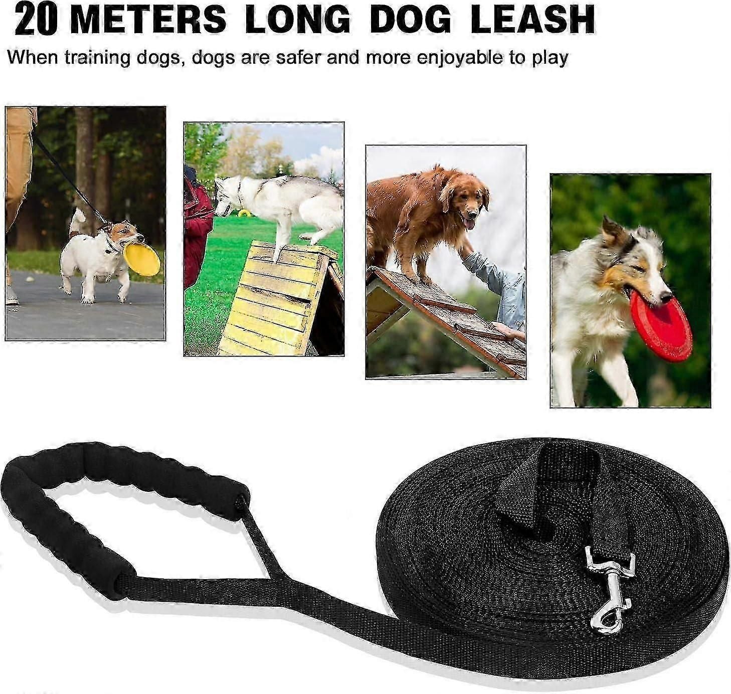 Dog Training Leash Dog Lanyard Strap Long Leash With Padded Handle For Small To Large Size -20m Dogs, Black