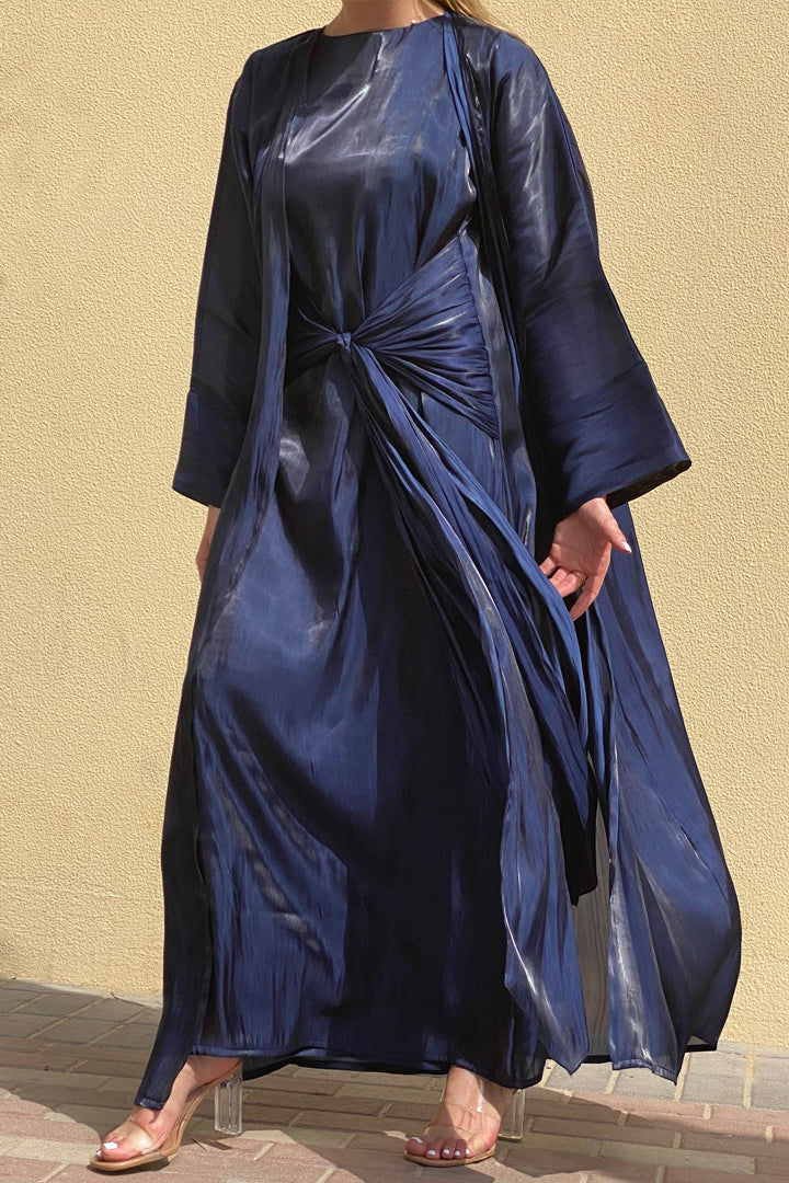 MOiSTREET Rose Organza Navy Abaya Set Comes With 3 Piece