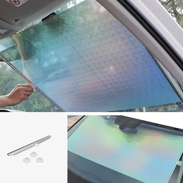 Retractable Car Front & Rear Window Sunshade - Windshield Sun Shade Cover for UV Protection & Privacy