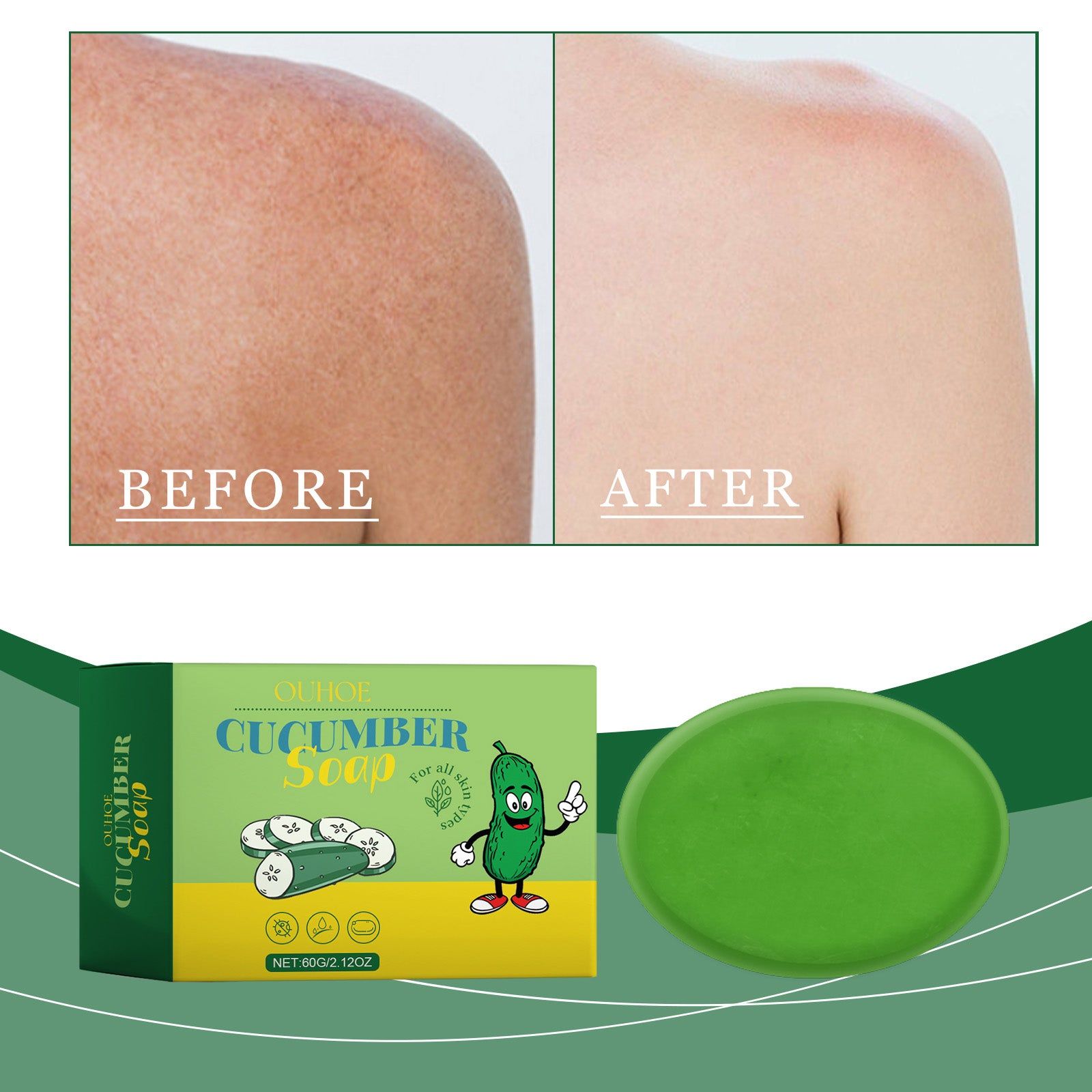 Cucumber Body Cleansing Soap, Deep Oil Control, Refreshing Skin, Long-lasting Moisturizer ,60g