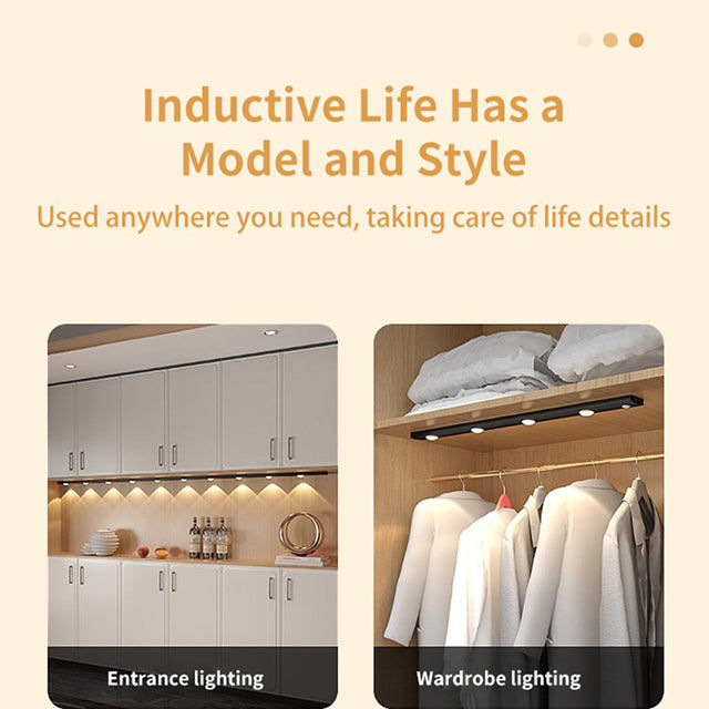 60/80/100CM Ultra Thin Nightlight Lamp - PIR Motion Sensor LED Cabinet Lighting, USB Rechargeable for Kitchen & Cabinets