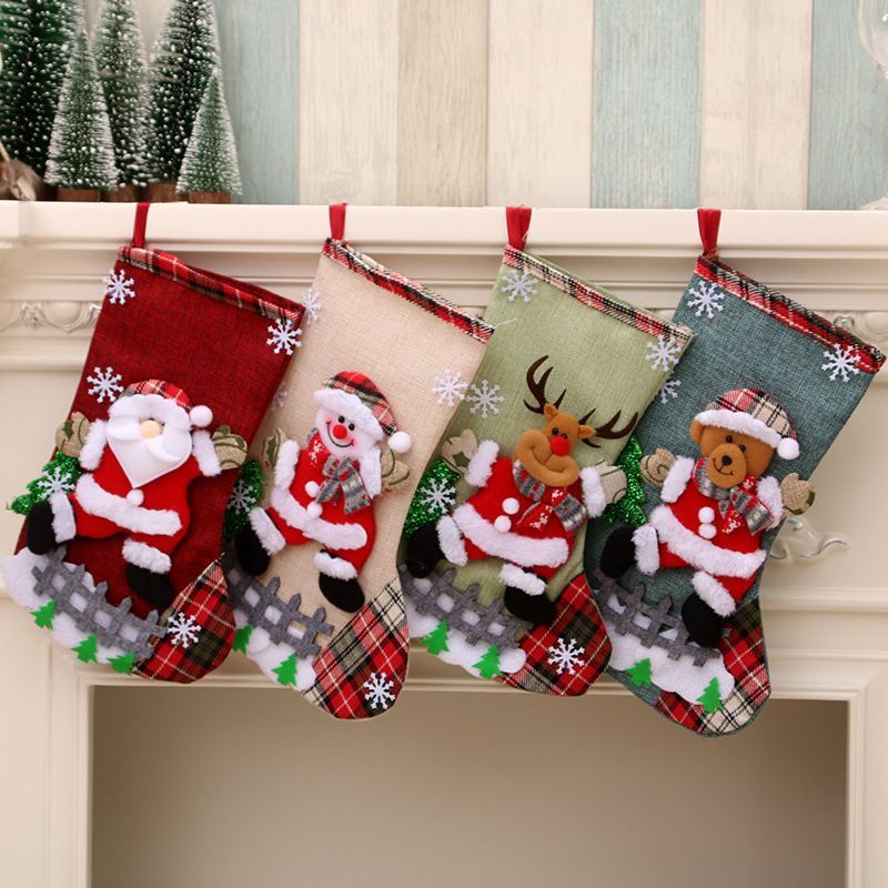 4pcs Christmas Stocking Candy Gifts Bags Hanging Socks Xmas Tree Decors Home Ornaments