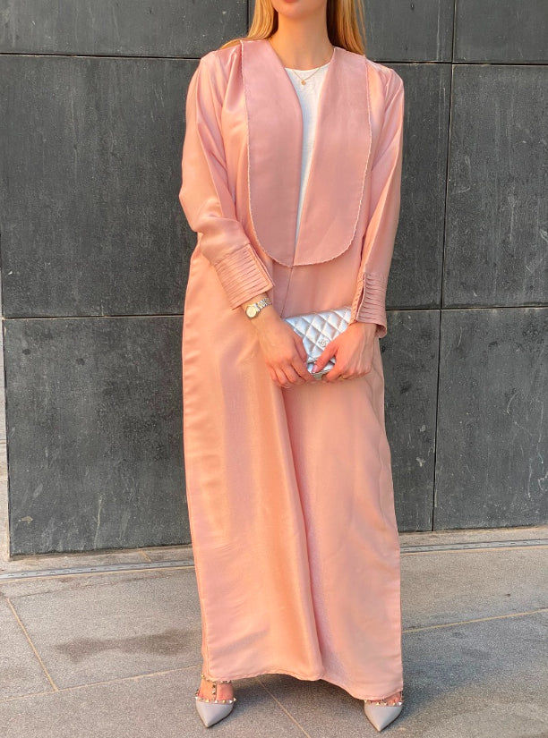 MOiSTREET Pink Rotana Shimmer Handwork Abaya Set with Under Dress and Sheila