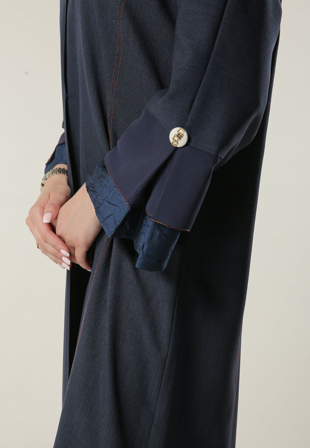 MOiSTREET Navy Milange Abaya With Pleated Hem