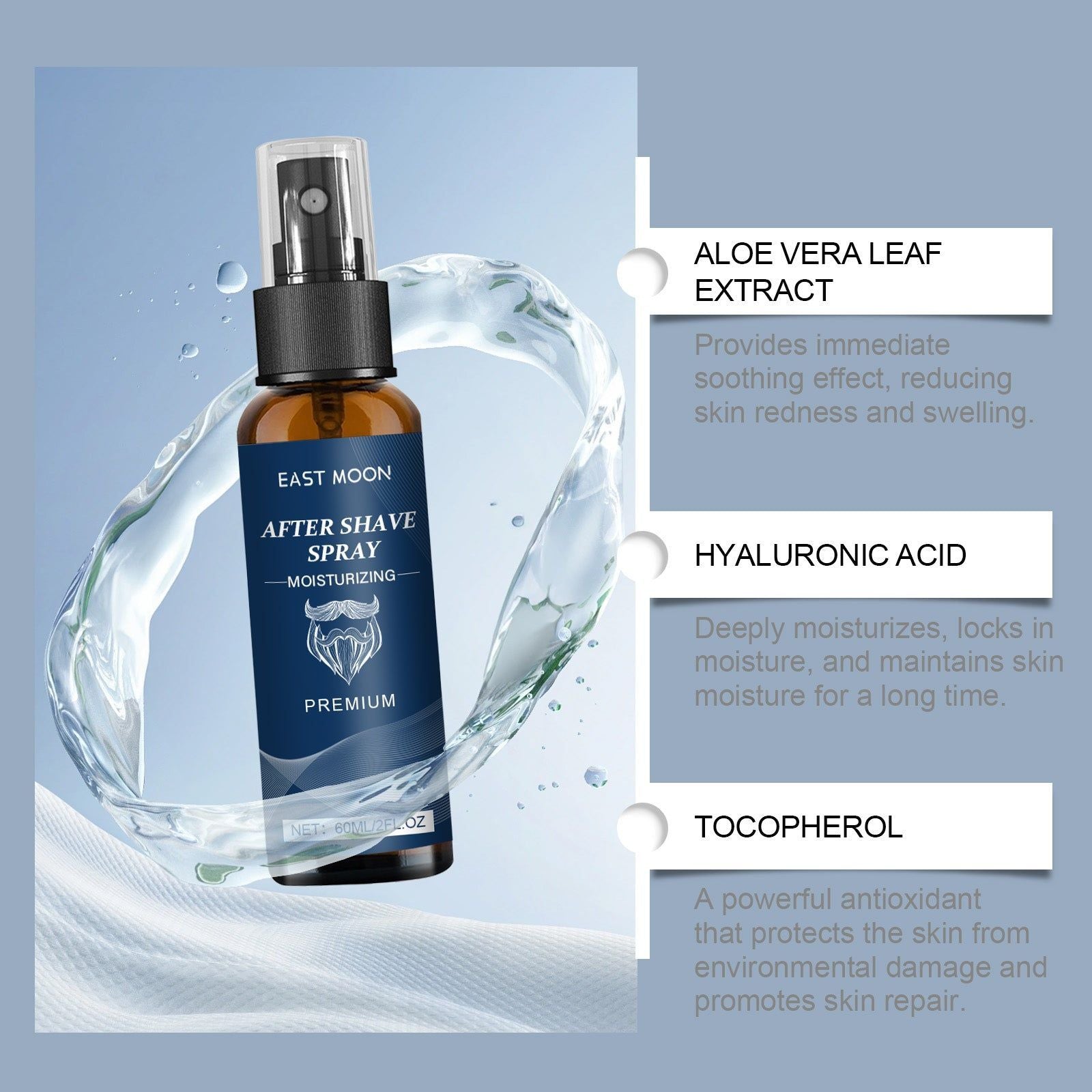 Beard Care After Shave Spray, Moisturizing, Redness Relief, Gentle, Alcohol-Free ,60ml
