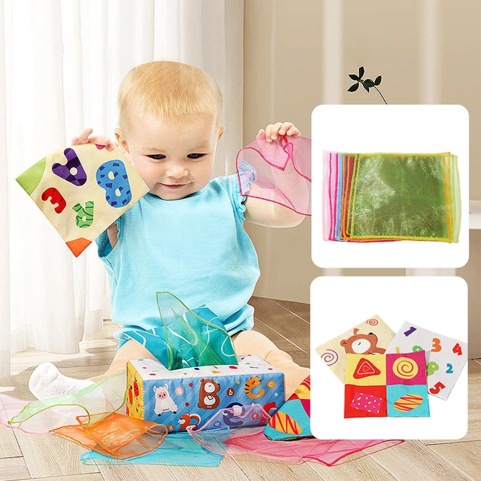Baby Tissue Box Toy Montessori Soft Toys Early Learning Developmental Gift for Toddler 0-3 Years