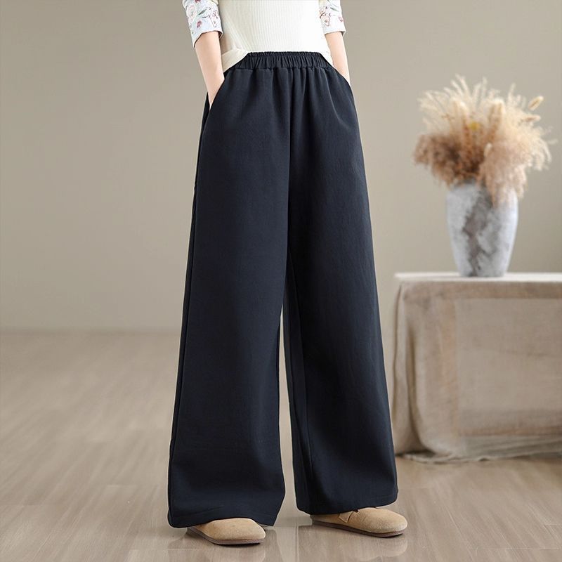 Cotton Linen Wool Wide Leg Loose Fit Warm Pants For Women