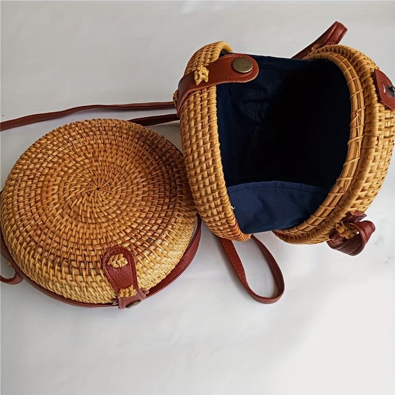 Handwoven Rattan Bag Summer Beach Crossbody Bags Woven Clutch for Women