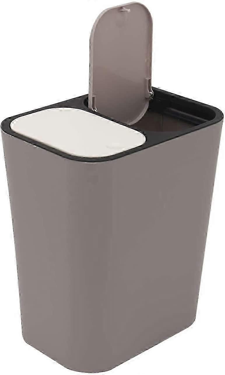 Double Recycling Waste Bin Trash Can Storage Box Container Rectangle Plastic Push-button Dual Compartment For Kitchen Office Home Grey