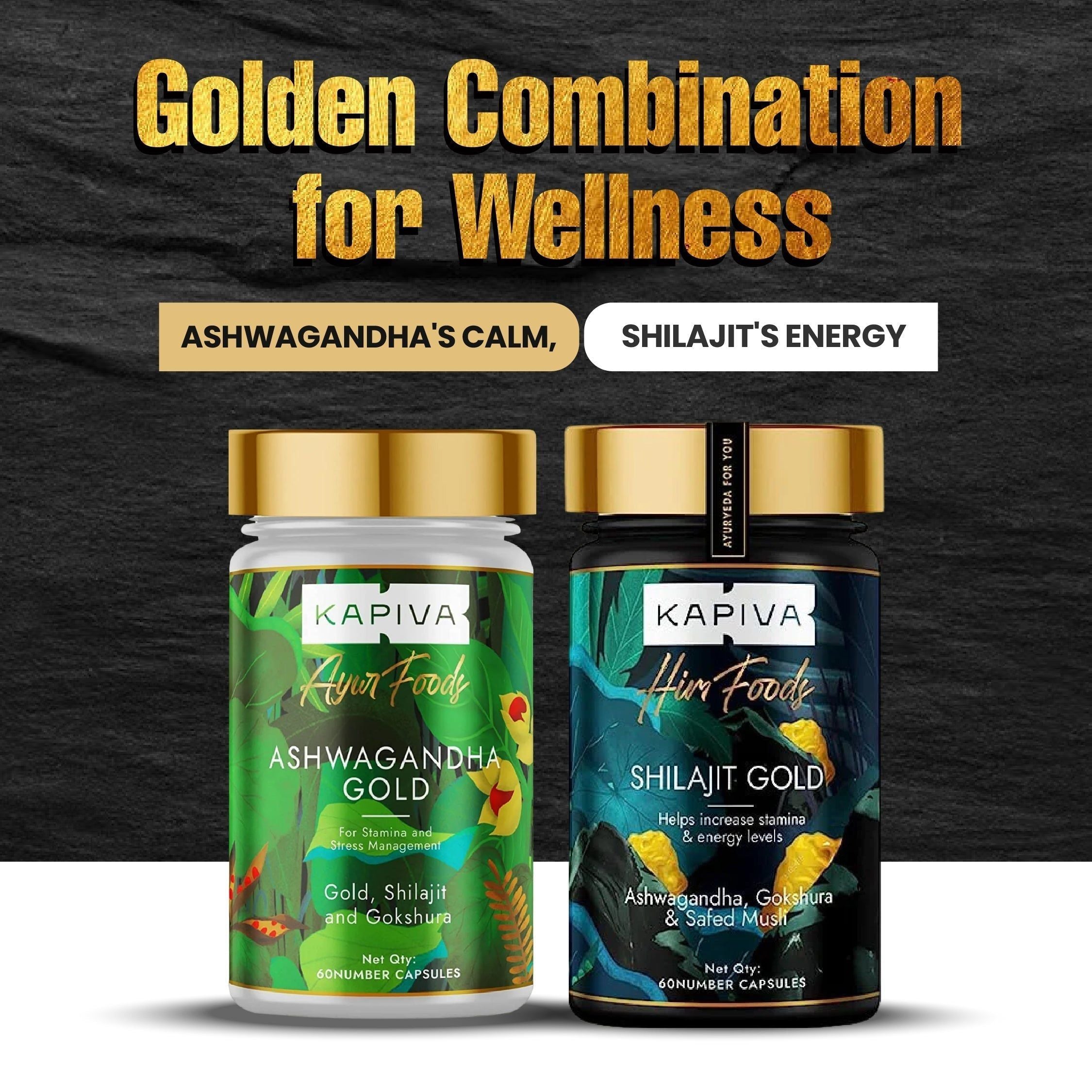 Kapiva Ashwagandha Gold 60 + Shilajit gold 60 capsule (Combo)