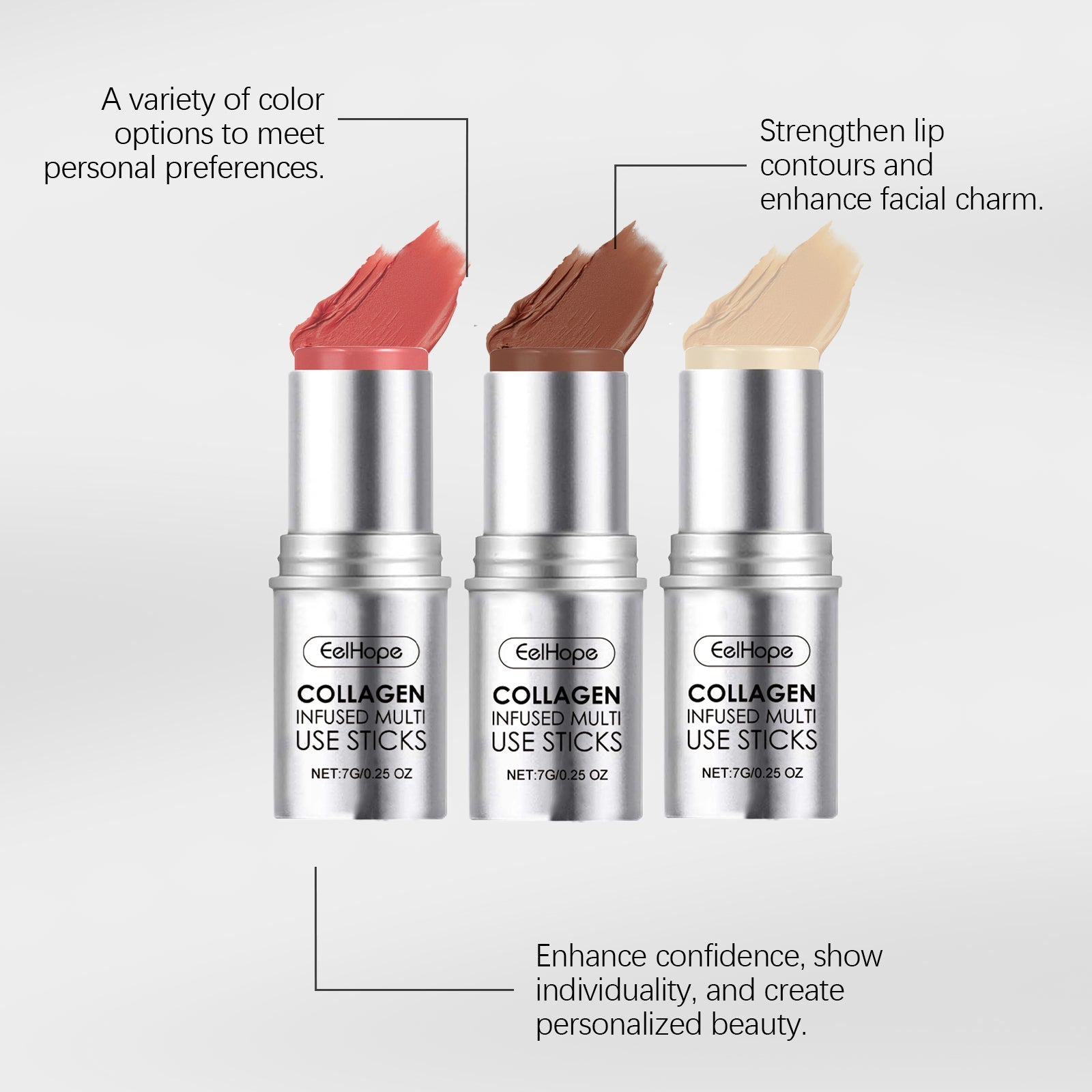 Collagen Makeup Stick, Hydrating Natural Blush, Multi-Color Lip & Cheek Stick ,7g