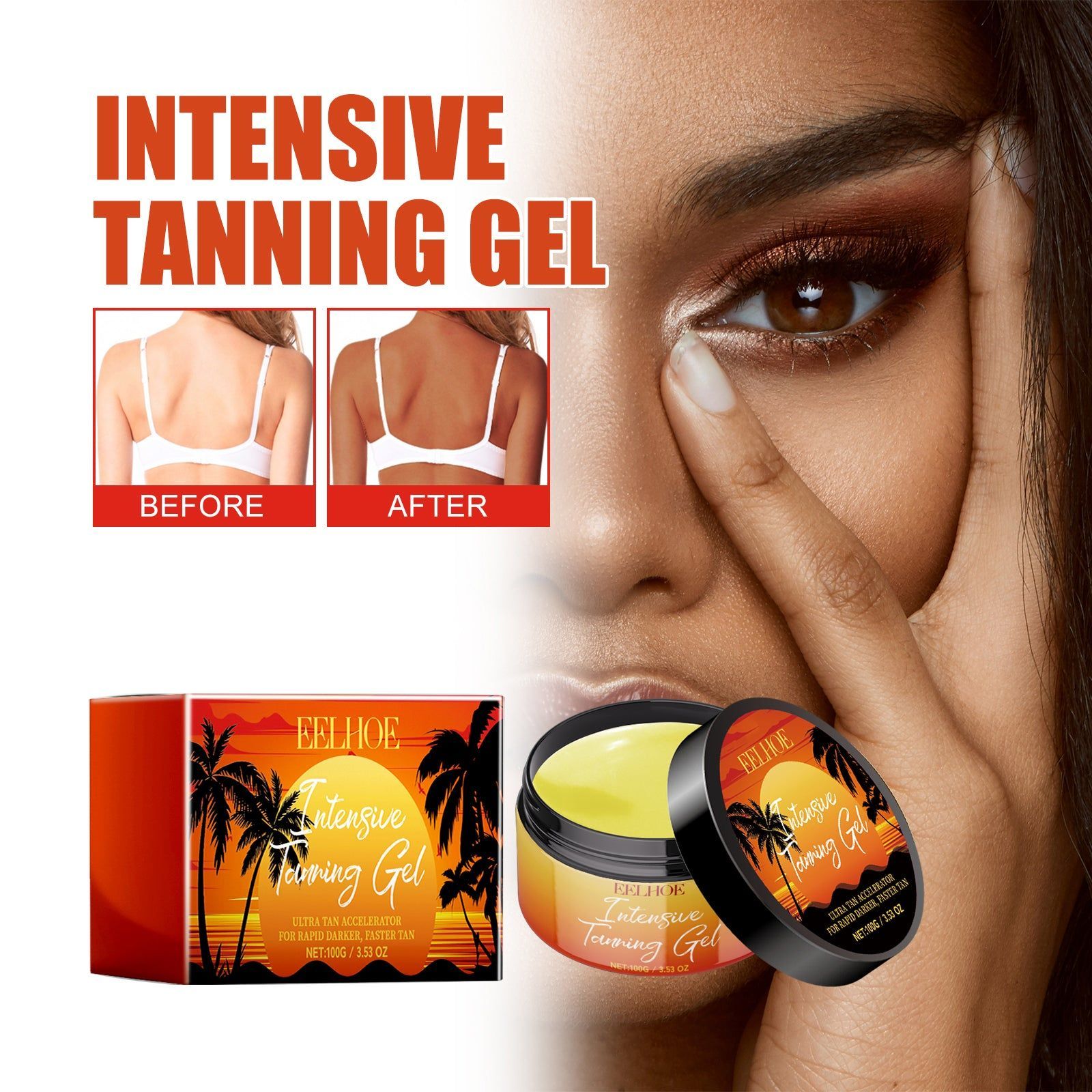 Black Care Gel, Summer Beach Tanning Bronzer, Natural Moisturizing, Fast Tan ,100g