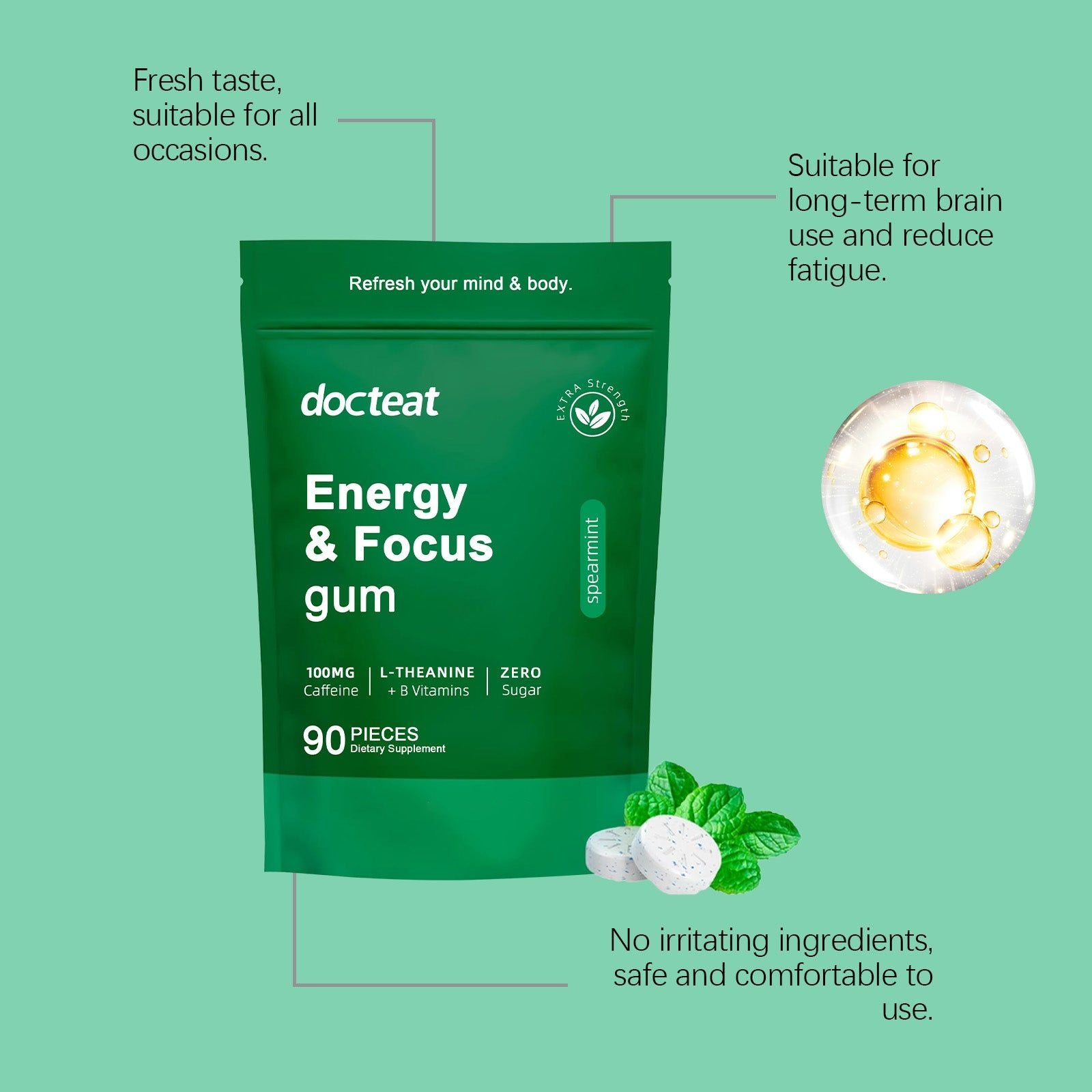 Boost Energy and Focus with Mint Tablets, Green Coffee, L-Theanine, B6, B12 ,90pieces