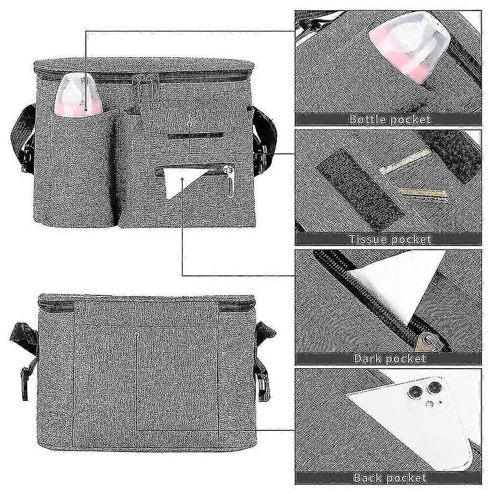 Large Capacity Universal Stroller Organizer Waterproof Insulated Cup Holder